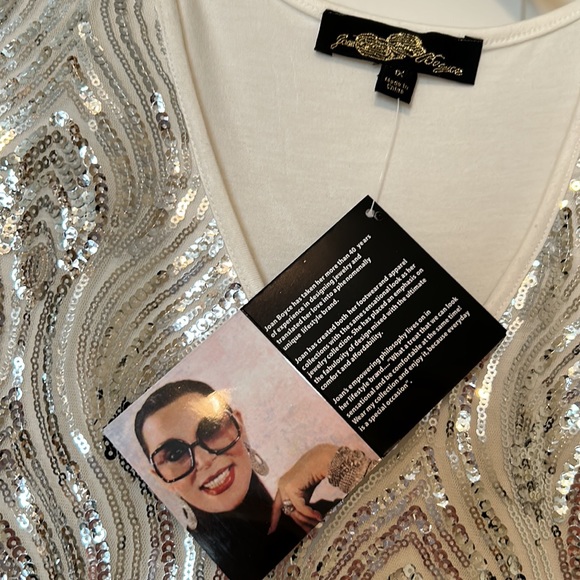 Brand New HSN Joan Boyce Cream Sequin Long Sleeve Vneck Top, sz 1x, NWT - Picture 4 of 5